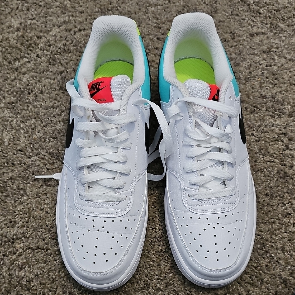 Nike Court Vision Low White Sneakers with Black and Neon Accents